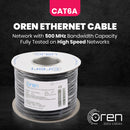 Oren CAT6A 50m Outdoor Ethernet Cable - Direct Burial - 23 AWG Pure Copper Wire - 500 MHz Bandwidth U/FTP, LAN Network Cable โ 10GbE