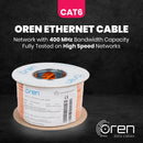 Oren CAT6 50m Ethernet Cable - 23 AWG - Pure Copper Wire - 400 MHz Bandwidth UTP Internet LAN Network Cable -  Gigabit Ethernet Cable