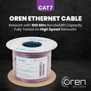 Oren CAT7 50m Ethernet Cable - 23 AWG - Pure Copper Wire - 900 MHz Bandwidth S/FTP Internet LAN Network Cable - 10GbE Ethernet Cable