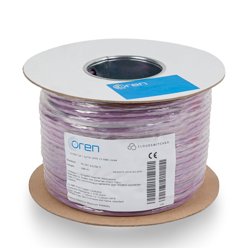 Oren CAT7 100m Ethernet Cable - 23 AWG - Pure Copper Wire - 900 MHz Bandwidth S/FTP Internet LAN Network Cable - 10GbE Ethernet Cable