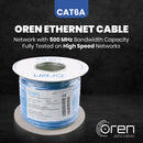 Oren CAT6A 50m Ethernet Cable - 23 AWG Pure Copper Wire - 500 MHz Bandwidth U/FTP, LAN Network Cable – 10GbE