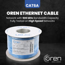 Oren CAT6A 100m Ethernet Cable - 23 AWG Pure Copper Wire - 500 MHz Bandwidth U/FTP, LAN Network Cable – 10GbE