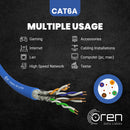 Oren CAT6A 50m Ethernet Cable - 23 AWG Pure Copper Wire - 500 MHz Bandwidth U/FTP, LAN Network Cable – 10GbE