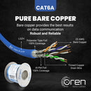 Oren CAT6A 50m Ethernet Cable - 23 AWG Pure Copper Wire - 500 MHz Bandwidth U/FTP, LAN Network Cable – 10GbE