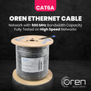 Oren CAT6A 100m Outdoor Ethernet Cable - Direct Burial - 23 AWG Pure Copper Wire - 500 MHz Bandwidth U/FTP, LAN Network Cable – 10GbE