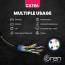 Oren CAT6A 50m Outdoor Ethernet Cable - Direct Burial - 23 AWG Pure Copper Wire - 500 MHz Bandwidth U/FTP, LAN Network Cable – 10GbE