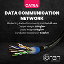 Oren CAT6A 50m Outdoor Ethernet Cable - Direct Burial - 23 AWG Pure Copper Wire - 500 MHz Bandwidth U/FTP, LAN Network Cable – 10GbE