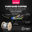 Oren CAT6A 100m Outdoor Ethernet Cable - Direct Burial - 23 AWG Pure Copper Wire - 500 MHz Bandwidth U/FTP, LAN Network Cable – 10GbE