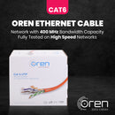 Oren CAT6 305m Ethernet Cable - 23 AWG - Pure Copper Wire - 400 MHz Bandwidth UTP Internet LAN Network Cable -  Gigabit