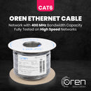 Oren CAT6 Outdoor Ethernet Cable 50M - Direct Burial - 23 AWG Pure Copper Wire - 400 MHz Bandwidth UTP, LAN Network Cable - Gigabit