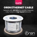 Oren CAT6 Outdoor Ethernet Cable 100M - Direct Burial - 23 AWG Pure Copper Wire - 400 MHz Bandwidth UTP, LAN Network Cable - Gigabit