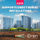 Oren CAT6 Outdoor Ethernet Cable 50M - Direct Burial - 23 AWG Pure Copper Wire - 400 MHz Bandwidth UTP, LAN Network Cable - Gigabit