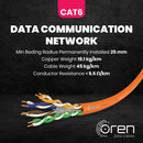 Oren CAT6 305m Ethernet Cable - 23 AWG - Pure Copper Wire - 400 MHz Bandwidth UTP Internet LAN Network Cable -  Gigabit