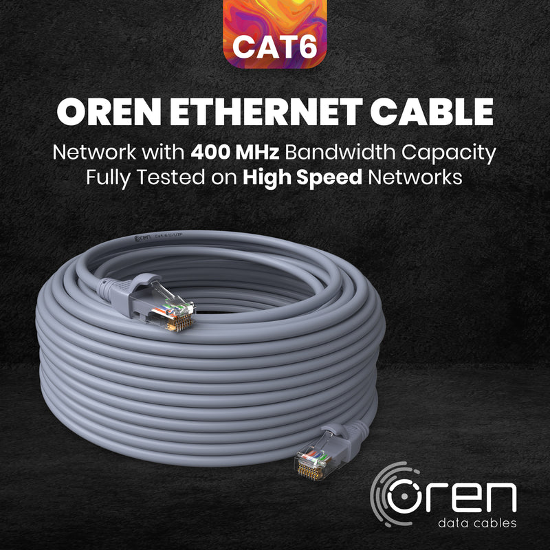 Oren CAT6 30m Ethernet Cable LAN - Patch Cord | High-Speed 10Gbps | Pure Copper 24 AWG Stranded - Premium Network Cable with RJ45 Connector