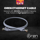 Oren CAT6 1m Ethernet Cable LAN - Patch Cord | High-Speed 10Gbps | Pure Copper 24 AWG Stranded - Premium Network Cable with RJ45 Connector