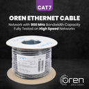 Oren CAT7 50m Outdoor Ethernet Cable - Direct Burial - 23 AWG Pure Copper Wire - 900 MHz Bandwidth S/FTP, LAN Network Cable – 10GbE