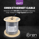 Oren CAT7 100m Outdoor Ethernet Cable - Direct Burial - 23 AWG Pure Copper Wire - 900 MHz Bandwidth S/FTP, LAN Network Cable – 10GbE