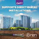 Oren CAT7 50m Outdoor Ethernet Cable - Direct Burial - 23 AWG Pure Copper Wire - 900 MHz Bandwidth S/FTP, LAN Network Cable – 10GbE