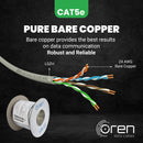 Oren CAT5e 100m Ethernet Cable - 24 AWG - Pure Copper Wire - 200 MHz Bandwidth UTP Internet LAN Network Cable -  Gigabit Ethernet Cable