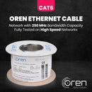 Oren CAT6 50m Slim Ethernet Cable Slim White - 23 AWG - Pure Copper Wire - 250 MHz Bandwidth UTP Internet LAN Network Cable -  Gigabit