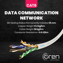 Oren CAT6 50m Slim Ethernet Cable Slim White - 23 AWG - Pure Copper Wire - 250 MHz Bandwidth UTP Internet LAN Network Cable -  Gigabit