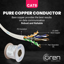 Oren CAT6 100m Slim Ethernet Cable Slim White - 23 AWG - Pure Copper Wire - 250 MHz Bandwidth UTP Internet LAN Network Cable - Gigabit